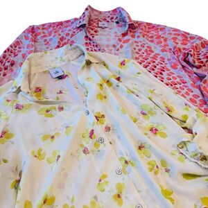 CAbi Size Small Blouse Bundle 2 Tops Floral & Abstract Chiffon Button Front